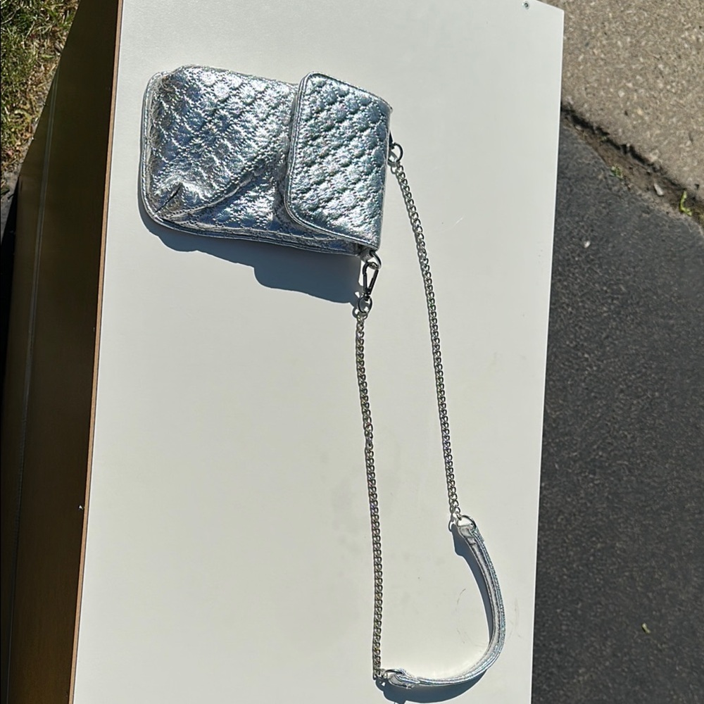 Silver Quilted Chain Bag
